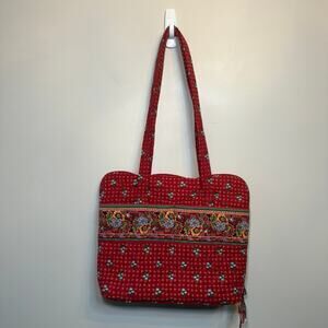 Vera Bradley Provincial Red Cotton Quilted Zip Around Tablet Laptop Tote Bag